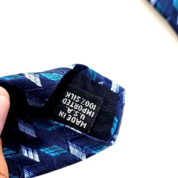 Van Heusen Woven Blue Teal Geometric Wide Silk Tie‎ - Picture 4 of 6